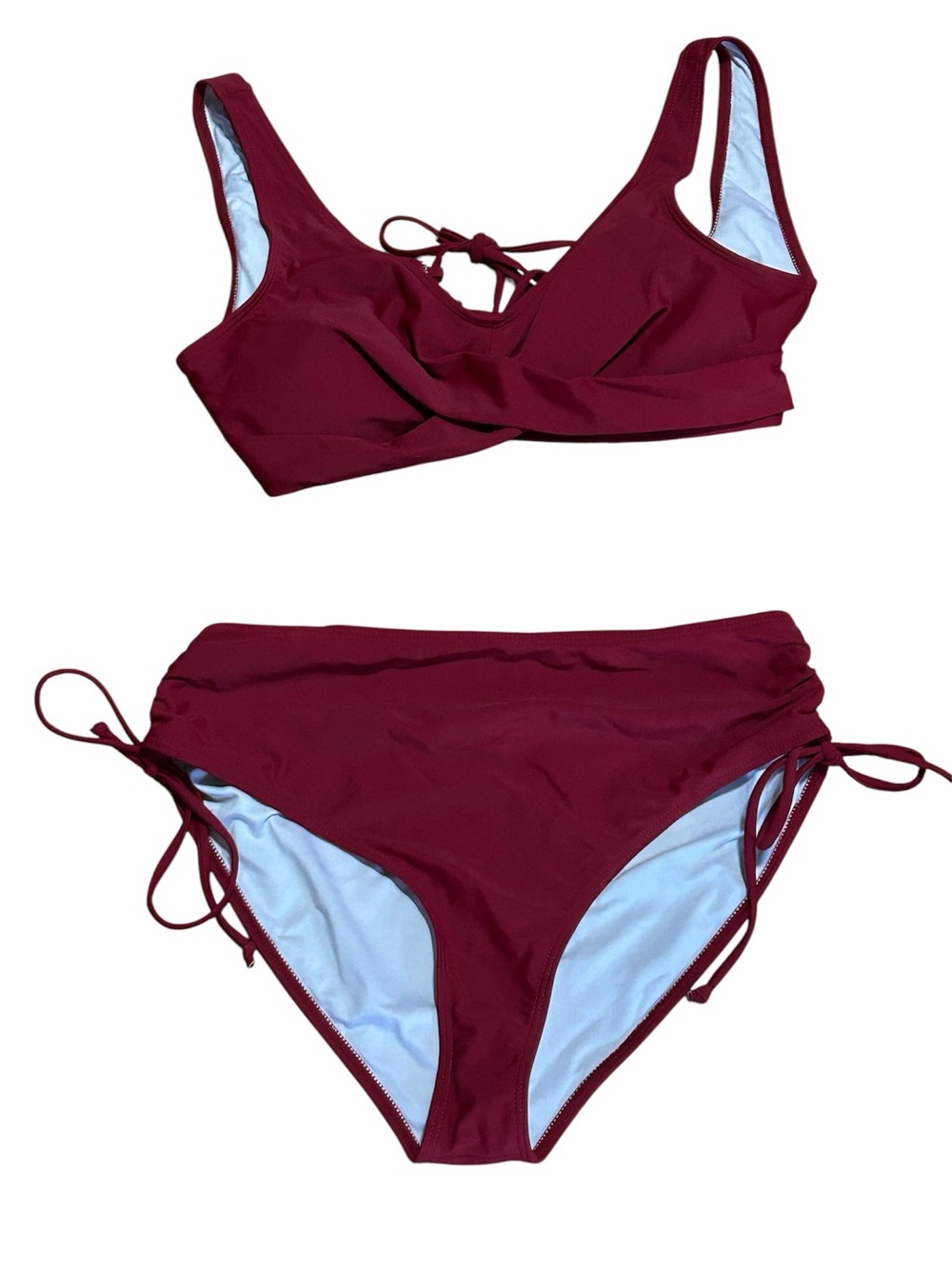 Tie-Side Burgundy Bikini Set — Supportive Scoop Top & Adjustable Bottoms NWOT